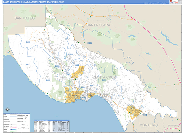Santa Cruz-Watsonville Metro Area Wall Map